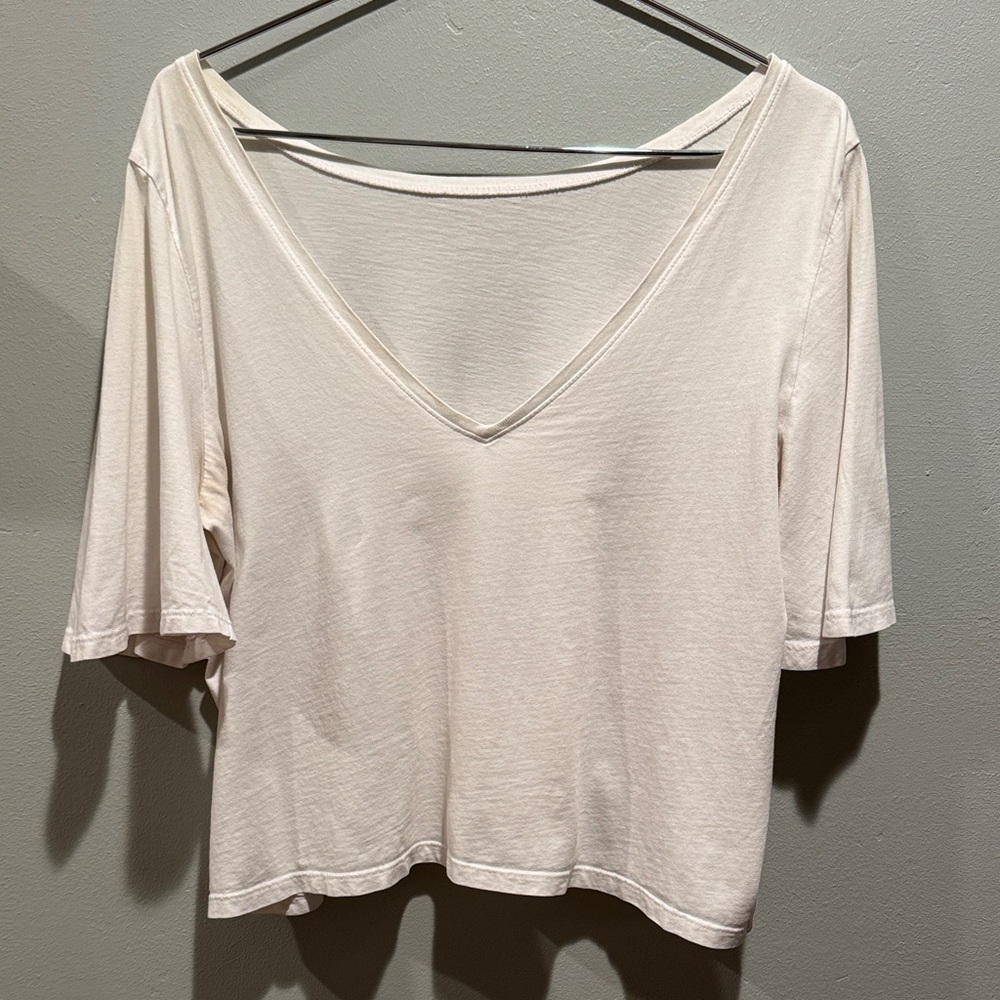 VETTA Organic Cotton Women's Oversized V-Neck White Short Sleeve Top T-shirt